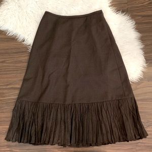LOFT Mid Calf Length Brown Wool Skirt  Pleated Hem